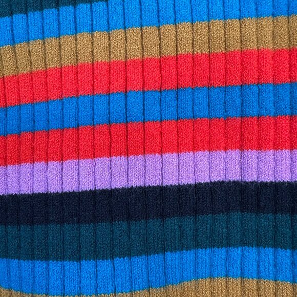 Multicolored Striped Ribbed Cropped Pullover Crewneck Long Sleeve - Medium - Picture 6 of 8